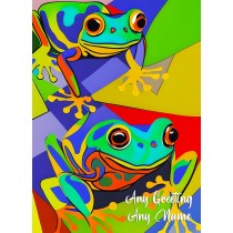 Personalised Frog Animal Colourful Abstract Art Greeting Card (Birthday, Fathers Day, Any Occasion)
