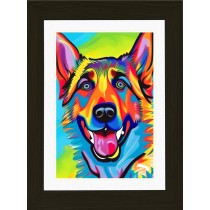 German Shepherd Dog Picture Framed Colourful Abstract Art (A4 Black Frame)