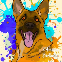 German Shepherd Dog Splash Art Cartoon Square Birthday Card