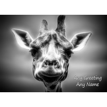 Personalised Giraffe Black and White Art Greeting Card (Birthday, Christmas, Any Occasion)