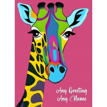 Personalised Giraffe Animal Colourful Abstract Art Greeting Card (Birthday, Fathers Day, Any Occasion)
