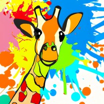 Giraffe Splash Art Cartoon Square Blank Card