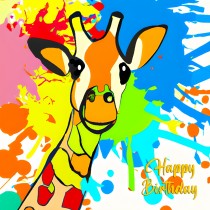 Giraffe Splash Art Cartoon Square Birthday Card