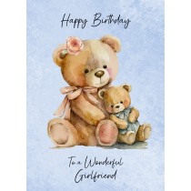 Cuddly Bear Art Birthday Card For Girlfriend (Design 2)