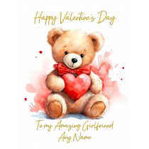 Personalised Valentines Day Card for Girlfriend (Cuddly Bear, Design 3)