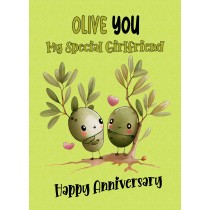 Funny Pun Romantic Anniversary Card for Girlfriend (Olive You)