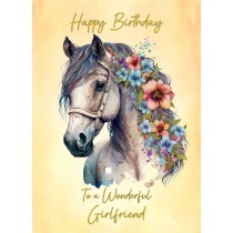 Horse Art Birthday Card For Girlfriend (Design 1)