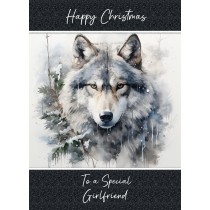 Christmas Card For Girlfriend (Fantasy Wolf Art, Design 2)