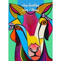 Personalised Goat Animal Colourful Abstract Art Greeting Card (Birthday, Fathers Day, Any Occasion)