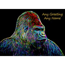 Personalised Gorilla Neon Art Greeting Card (Birthday, Christmas, Any Occasion)