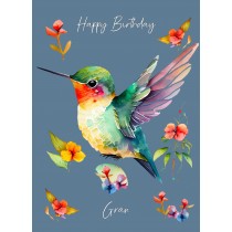 Hummingbird Watercolour Art Birthday Card For Gran