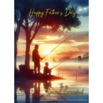 Fishing Father and Child Watercolour Art Fathers Day Card For Grandad (Design 1)
