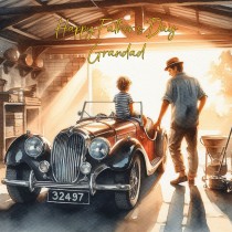 Vintage Classic Car Watercolour Art Square Fathers Day Card For Grandad (Design 4)