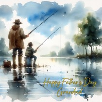 Fishing Father and Child Watercolour Art Square Fathers Day Card For Grandad (Design 3)