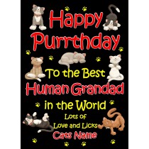 Personalised From The Cat Birthday Card (Black, Human Grandad, Happy Purrthday)