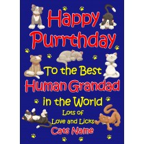 Personalised From The Cat Birthday Card (Blue, Human Grandad, Happy Purrthday)