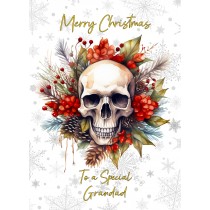 Christmas Card For Grandad (Gothic Fantasy Skull Wreath)