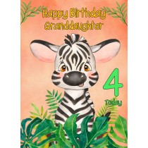 4th Birthday Card for Granddaughter (Zebra)