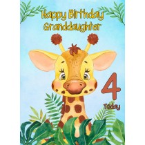 4th Birthday Card for Granddaughter (Giraffe)
