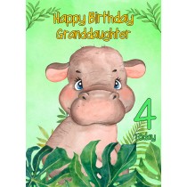 4th Birthday Card for Granddaughter (Hippo)
