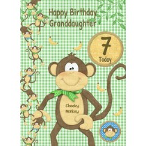 Kids 7th Birthday Cheeky Monkey Cartoon Card for Granddaughter