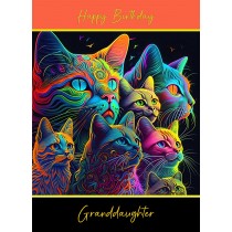 Birthday Card For Granddaughter (Colourful Cat Art, Design 2)