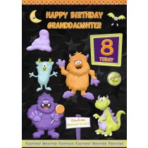 Kids 8th Birthday Funny Monster Cartoon Card for Granddaughter