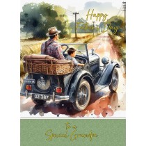 Vintage Classic Car Watercolour Art Fathers Day Card For Grandpa (Design 3)