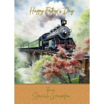 Steam Train Vintage Art Square Fathers Day Card For Grandpa (Design 3)