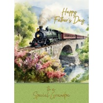 Steam Train Vintage Art Square Fathers Day Card For Grandpa (Design 1)