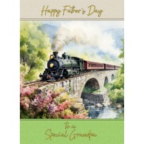 Steam Train Vintage Art Square Fathers Day Card For Grandpa (Design 2)