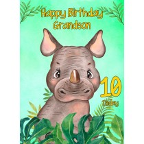 10th Birthday Card for Grandson (Rhino)