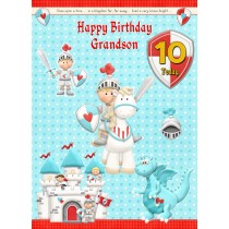 Kids 10th Birthday Hero Knight Cartoon Card for Grandson