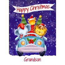 Christmas Card For Grandson (Happy Christmas, Car Animals)