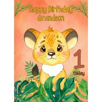 1st Birthday Card for Grandson (Lion)