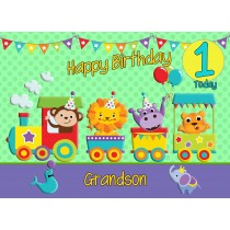 1st Birthday Card for Grandson (Train Green)