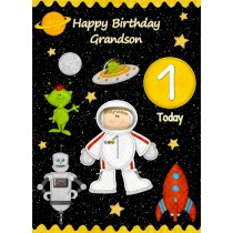 Kids 1st Birthday Space Astronaut Cartoon Card for Grandson