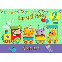 2nd Birthday Card for Grandson (Train Green)