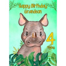 4th Birthday Card for Grandson (Rhino)