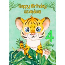 4th Birthday Card for Grandson (Tiger)