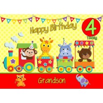 4th Birthday Card for Grandson (Train Yellow)