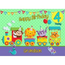 4th Birthday Card for Grandson (Train Green)