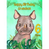 6th Birthday Card for Grandson (Rhino)