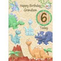 Kids 6th Birthday Dinosaur Cartoon Card for Grandson