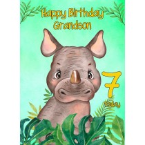 7th Birthday Card for Grandson (Rhino)