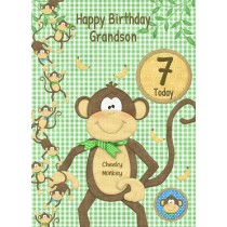 Kids 7th Birthday Cheeky Monkey Cartoon Card for Grandson