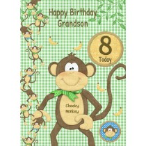 Kids 8th Birthday Cheeky Monkey Cartoon Card for Grandson