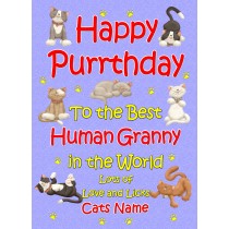 Personalised From The Cat Birthday Card (Lilac, Human Granny, Happy Purrthday)