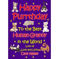 Personalised From The Cat Birthday Card (Purple, Human Granny, Happy Purrthday)