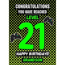 21st Level Gamer Birthday Card (Grandson)